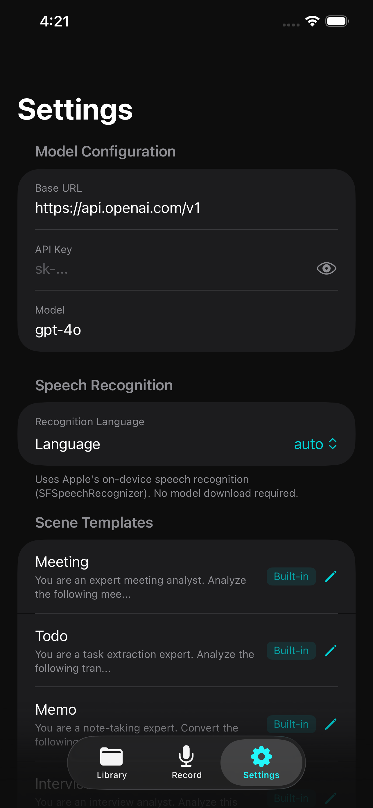 Settings Screen